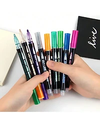 Htutwoo Colors Double Line Outline Pens,Self-Outline Metallic Markers Glitter Writing Drawing Pens For Card Writing