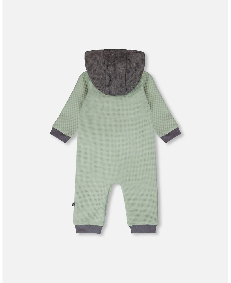 Deux par Deux Baby Boys One-Piece Waffle Romper with Pocket Jade Green