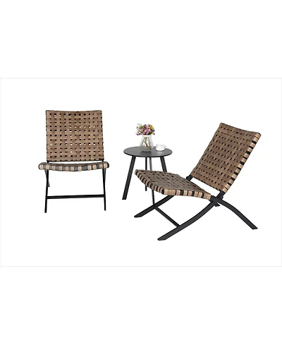 3-Piece Steel & Wicker Bistro Set – Foldable Adirondack-Style Chairs (300 lbs Capacity) & Side Table, Weather-Resistant Patio Furniture