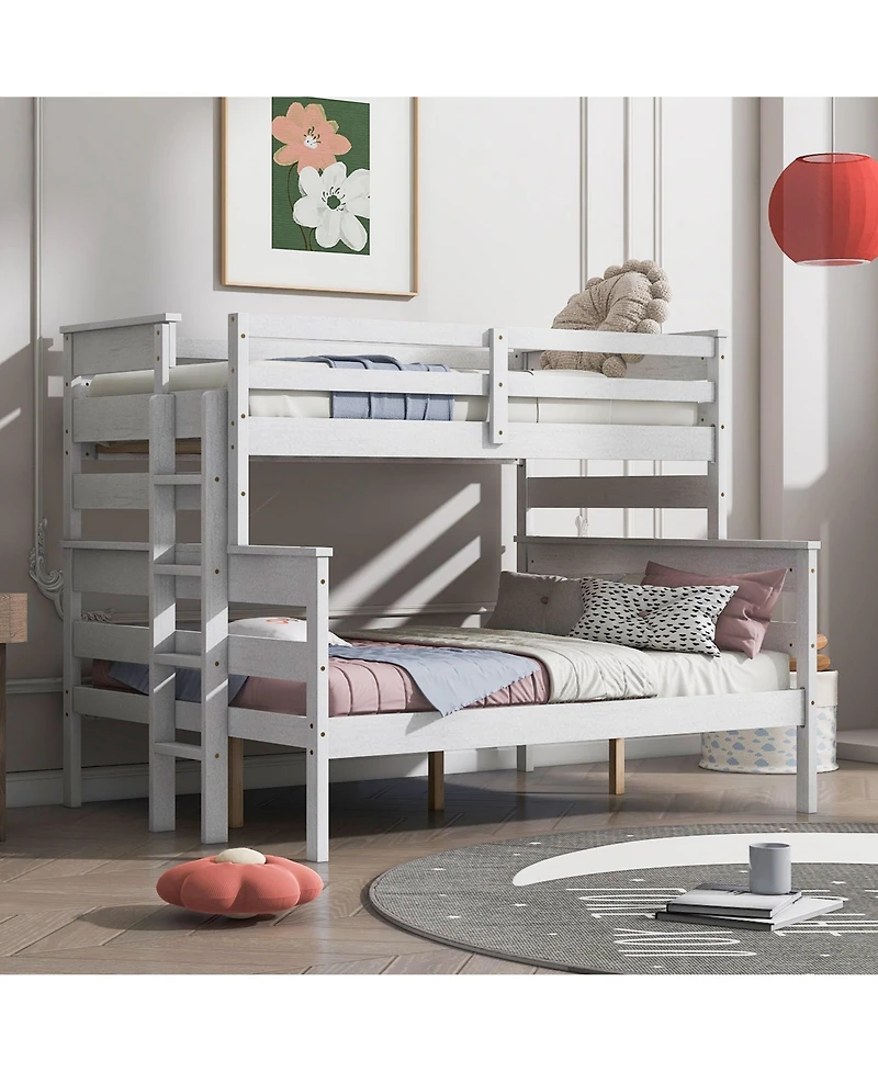 Wood Twin over Full Bunk Bed with Ladder