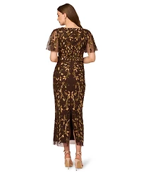 Adrianna Papell Women's V-Neck Embellished Flutter-Sleeve Dress