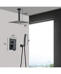 Rainsken Ceiling Mounted Shower System Combo Set with Handheld and 10"Shower head, Matte Black