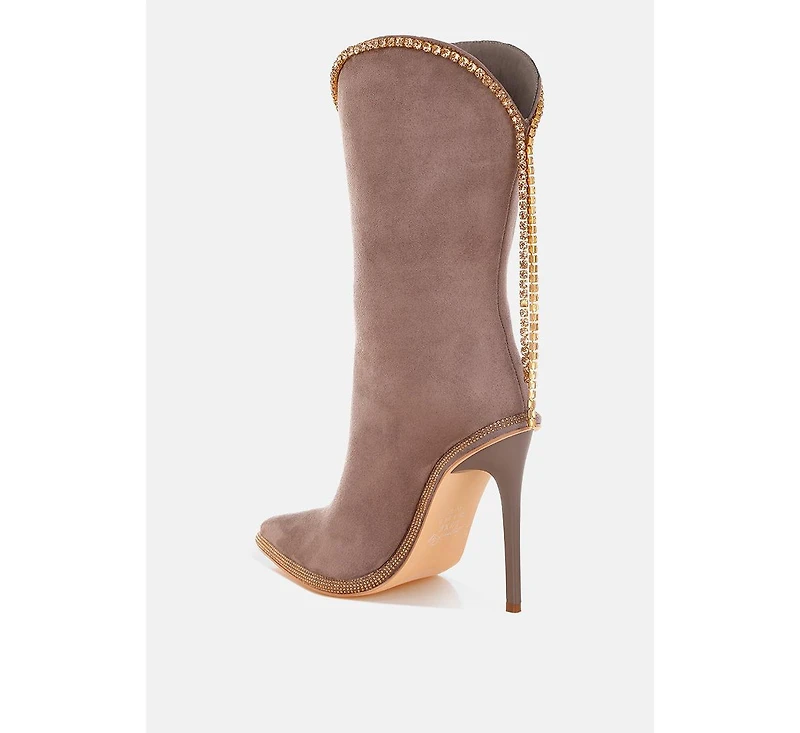 Ashipa Diamante Chain Detail Calf Boots Women