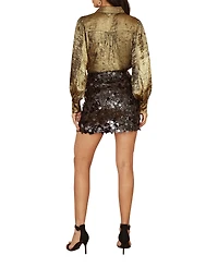 Yumi Women's Metallic Relaxed Balloon Sleeve Shirt