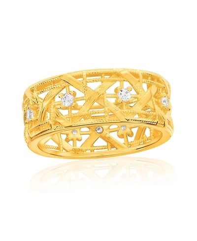 Suzy Levian Sterling Silver Cubic Zirconia Cutout Eternity Band Ring