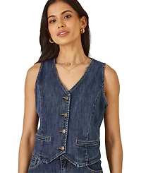 Yumi Women's Button Up Denim Stretch Waistcoat