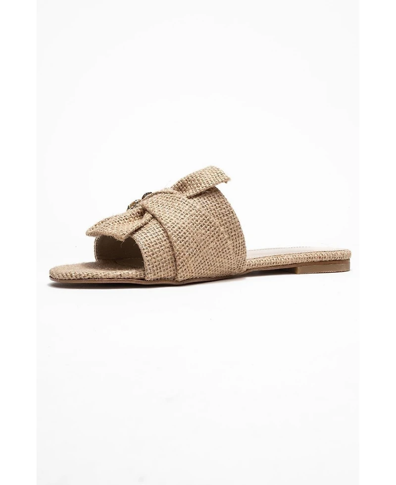 Prologue Shoes Daphne Raffia Bow Slide Sandal (Women)
