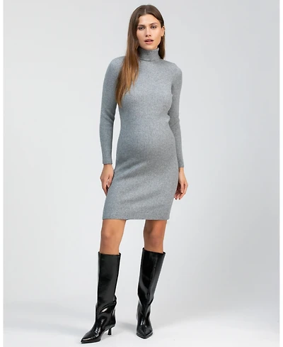 Pietro Brunelli Maternity Ribbed Turtleneck Mini Bodycon Celeste Dress