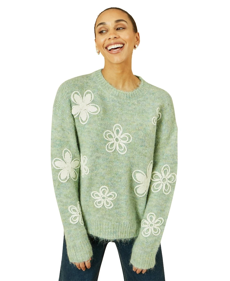 Yumi Women's Crochet Flower Knit Sweater