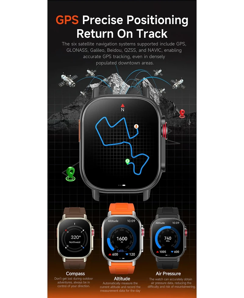 Ruxing Smart 2.01" Hd Screen Watch for Women Men Outdoor Sport Multifunctional With Gps Health Monitoring, Bluetooth Calling, IP68