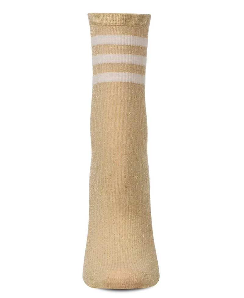 MeMoi Women's Shimmery Sporty Stripe Crew Sock