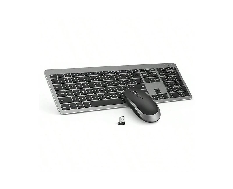 Wireless Keyboard And Mouse Combo-Full Size Slim Thin Wireless Keyboard Mouse With Numeric Keypad 2.4g Stable Connection Adjustable Dpi (Grey)
