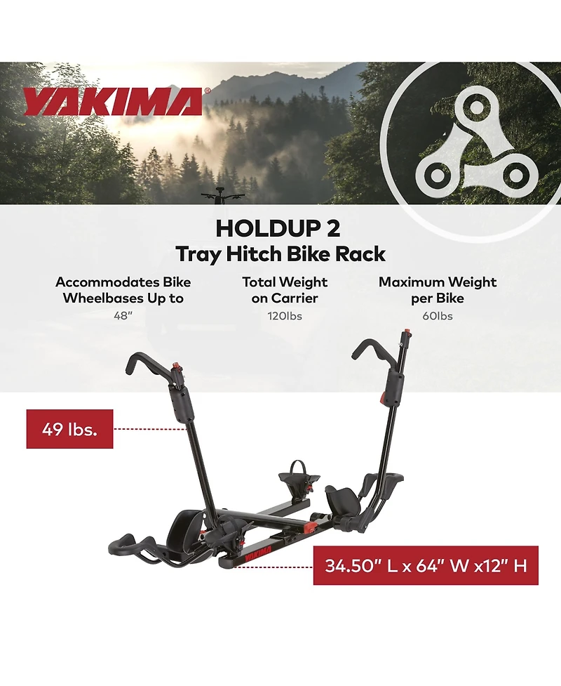 Yakima HoldUp 2 Bike Capacity 2" Hitch Bicycle Bike Rack with Sks Locks, Black