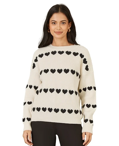 Yumi Women's Knitted Heart Stripes Sweater
