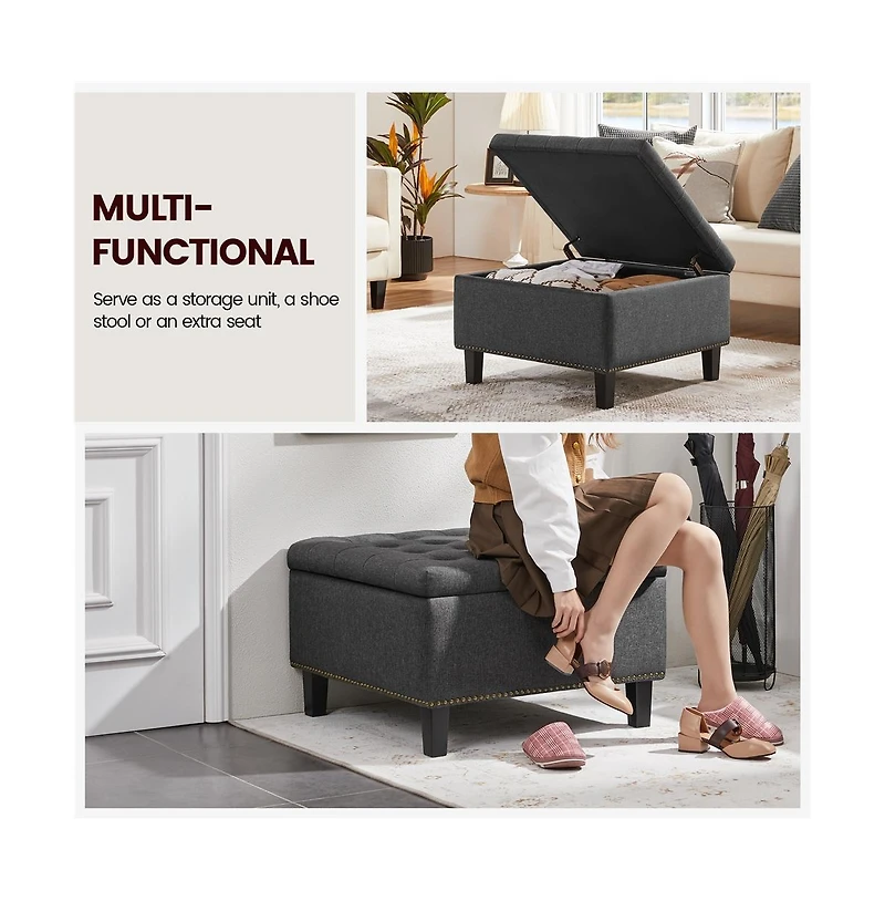 Button-Tufted 50-inch Ottoman Entryway Bench Footstool Bench Dark Gray