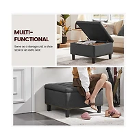 Button-Tufted 50-inch Ottoman Entryway Bench Footstool Bench Dark Gray