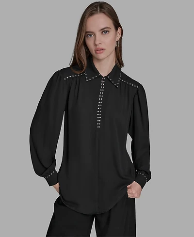 Bcbg Women's Long Sleeve Embellish Trim Top