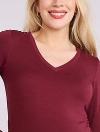 Motherhood Maternity V-Neck Side-Ruched Long Sleeve Tee