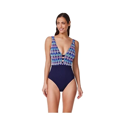 Profile by Gottex Women's Retro Riviera Halter Netted Crochet One Piece