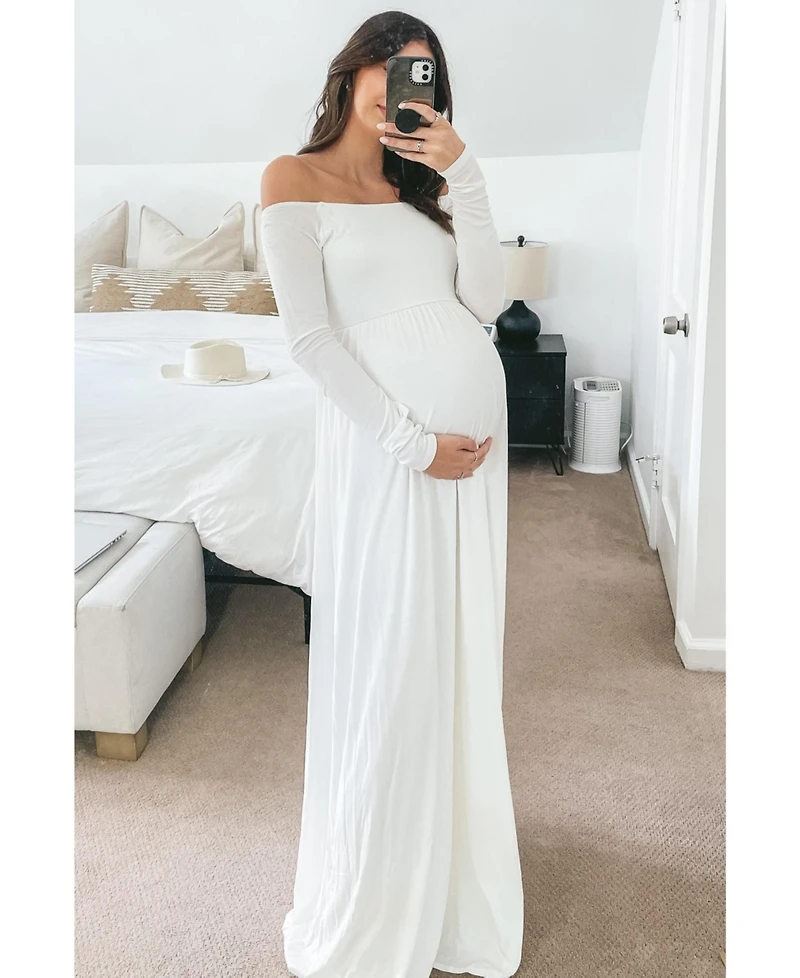 Pinkblush Maternity Pink Solid Off Shoulder Maxi Dress