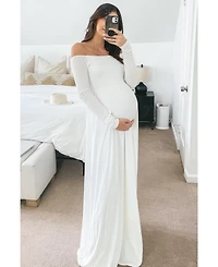 Pinkblush Maternity Pink Solid Off Shoulder Maxi Dress