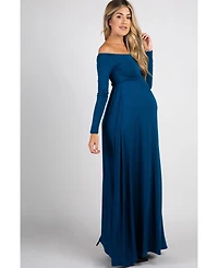 Pinkblush Maternity Pink Solid Off Shoulder Maxi Dress