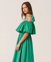 Modenaire Women's Off-Shoulder Ruffle Cotton Midi Dress