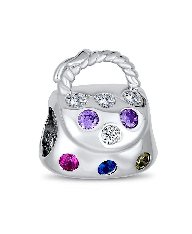Bling Jewelry Set of 3 Fashion Multicolor Cz Clutch Purse & 2 Solid Pink Spacer Charm Bead Sterling Silver