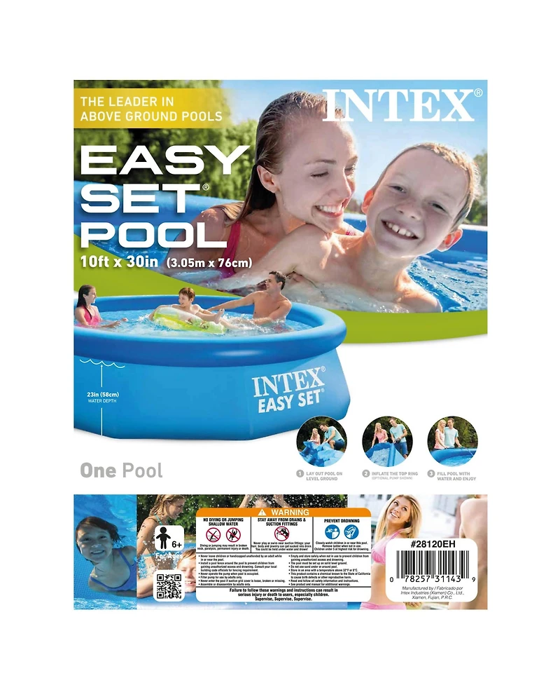 Intex Easy Set 10 Foot x 30 Inch Above Ground Inflatable Round Swimming Pool