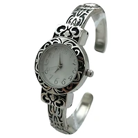 Olivia Pratt Elegant Metallic and Detailed Round Face Bangle Women Watch, Silver