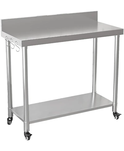 Aecojoy Stainless Steel Table with Backsplash 48"x18" Prep Tables for Commercial Kitchen