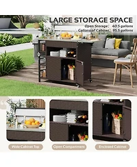 Aecojoy Upgrade Outdoor Bar Cart with Rattan Storage Cabinet