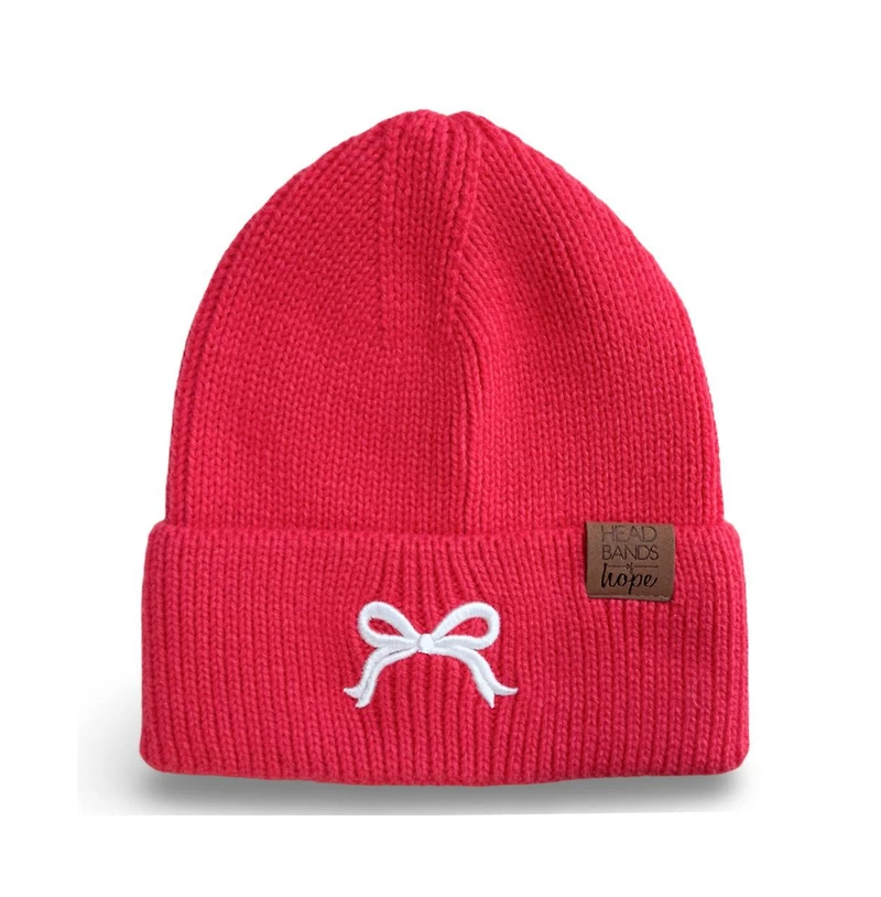 Women's Embroidered Bow Beanie - Hot Pink