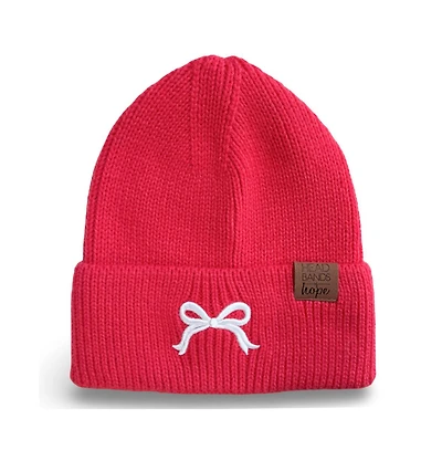 Women's Embroidered Bow Beanie - Hot Pink