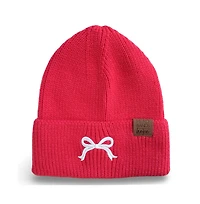 Women's Embroidered Bow Beanie - Hot Pink