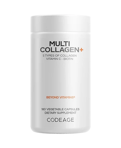 Codeage Multi Collagen Supplement With Vitamin C, Biotin 5000 mcg, Hyaluronic Acid, BioPerine, 5 Types of Collagen Grass-Fed, 180 Capsules
