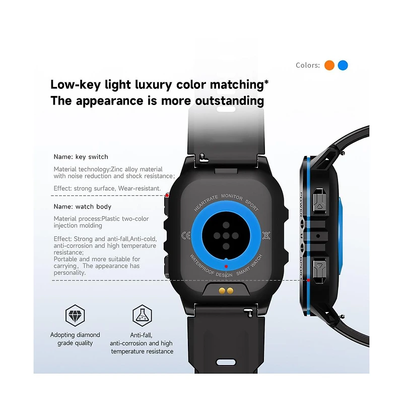 Ruxing Smart 1.96'' Amoled Hd Large Screen Smart Watch For Men With Movement Call, Heart rate Blood oxygen Blood pressure monitoring, 1ATM