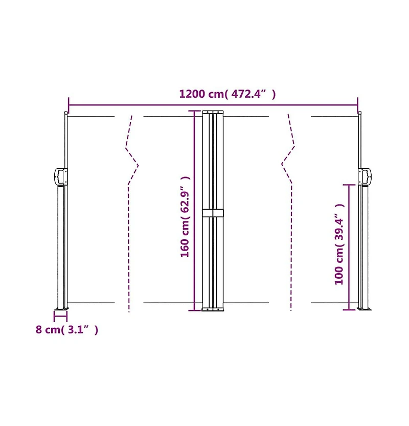 Retractable Side Awning Anthracite 100% polyester with Pu coating