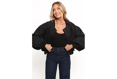 Petal and Pup Women's Yuki Tonal Embroidered Flower Jacket - Black L