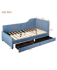 win L-Shaped Corduroy Daybed,Upholstered Bed Frame with 2 Storage Drawers