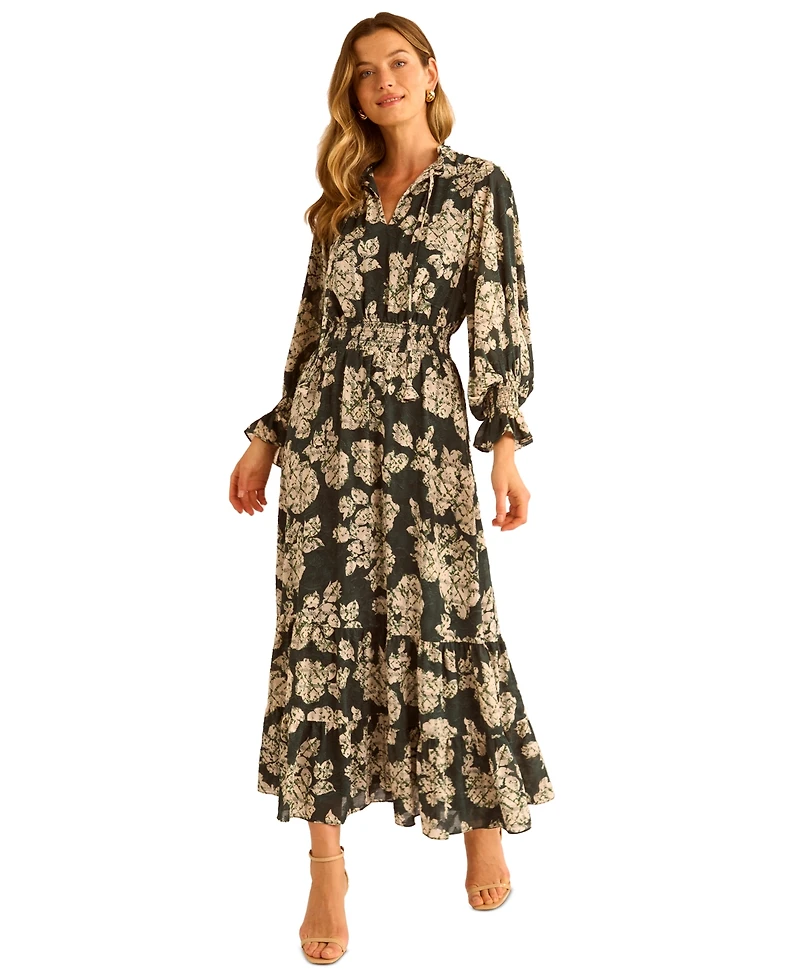 Vince Camuto Women's Long-Sleeve Smocked-Waist Tiered Dress