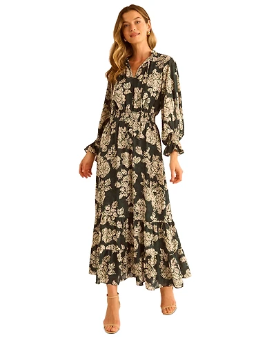 Vince Camuto Women's Long-Sleeve Smocked-Waist Tiered Dress