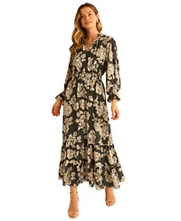 Vince Camuto Womens Long Sleeve Smocked Waist Tiered Dress Xxs 3x