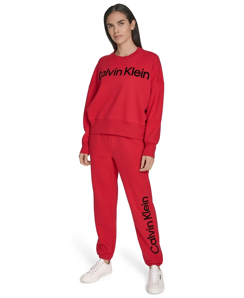 Calvin Klein Women's Performance Flocked Logo Pull-On Sweatshirt