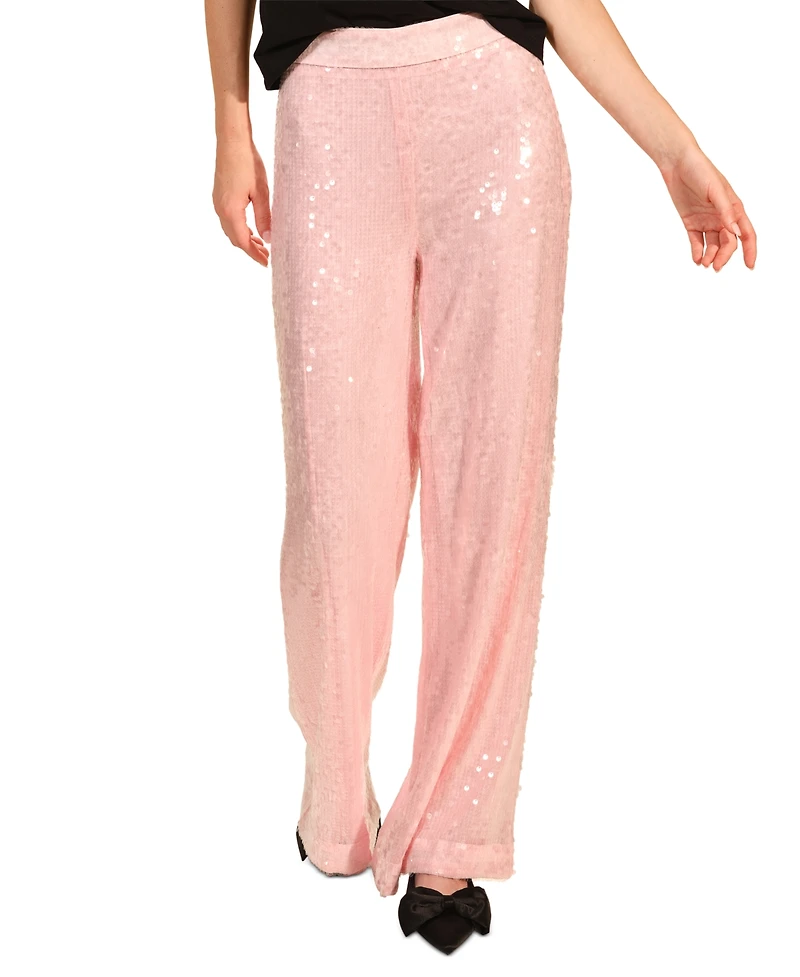 Isaac Mizrahi Women's Sequin Wide Leg Pants