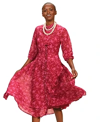 Isaac Mizrahi Women's Tie Neck Pleated Button Front Dress