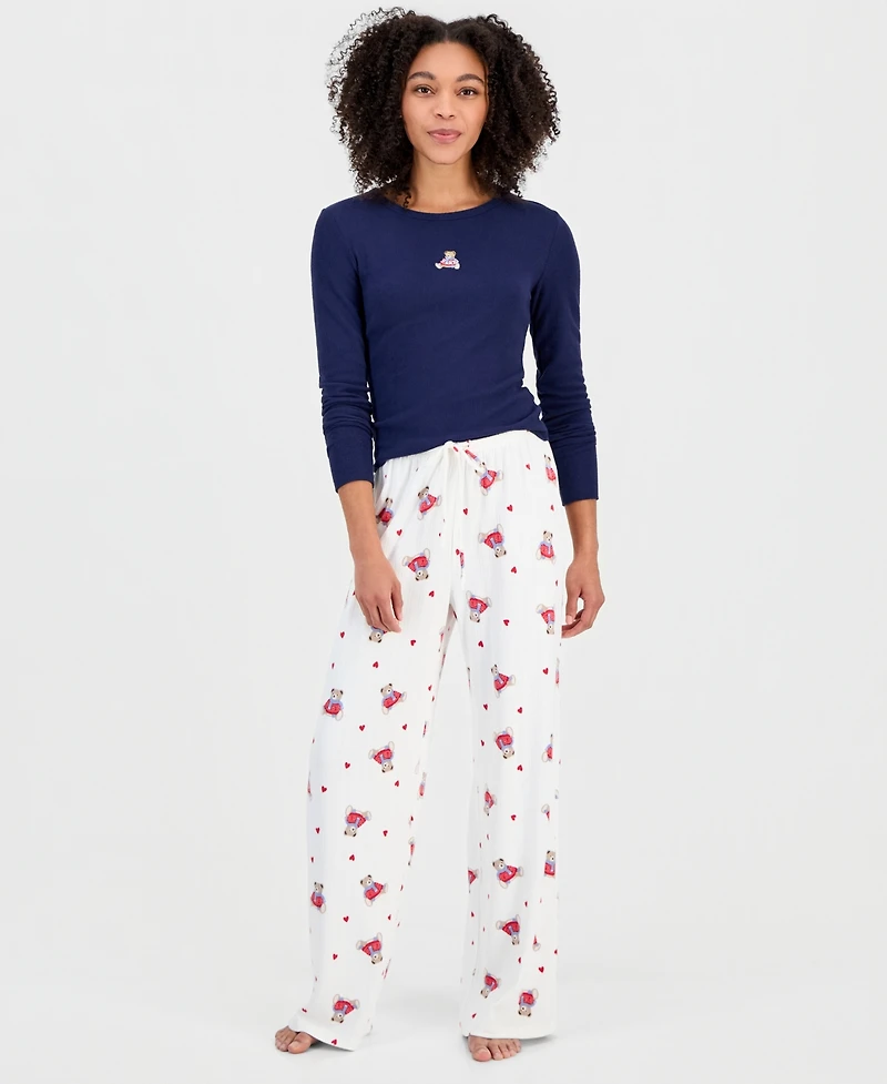 Hippie Rose Juniors' Ribbed Long-Sleeve Embroidered Top