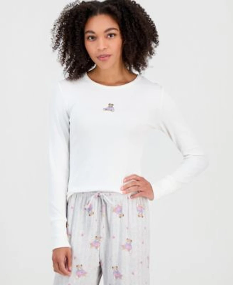 Hippie Rose Juniors Pajamas Teddy Bear Top Ribbed Pants