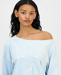 Grayson Threads, The Label Juniors' West Village Off-The-Shoulder Velour Sweatshirt