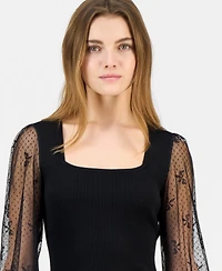 Madden Girl Juniors' Square-Neck Bow-Mesh Sleeve Top